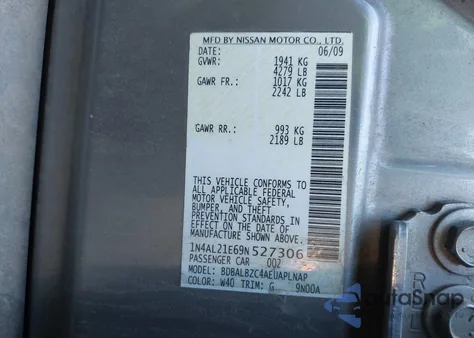 2009 Nissan Altima 2.5 S из США, поврежденный, VIN 1N4AL21E69N527306